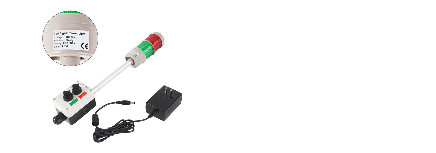 ANDONT 2 Stack Super Bright LED Andon Tower Lights with Buzzer, Red/Green, Off-ON or Flash, 6 ft Industrial Adapter, IP53, 2.36" Diameter 15.6" Length, Plug Play Ready