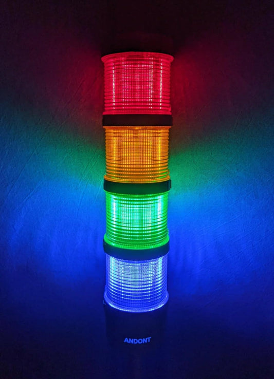 ANDONT 4-Stack LED Andon Tower Signal Light, Red/Yellow/Green/Blue, On/Off, 16 ft Extension Cord, IP65 Rated, Plug-and-Play