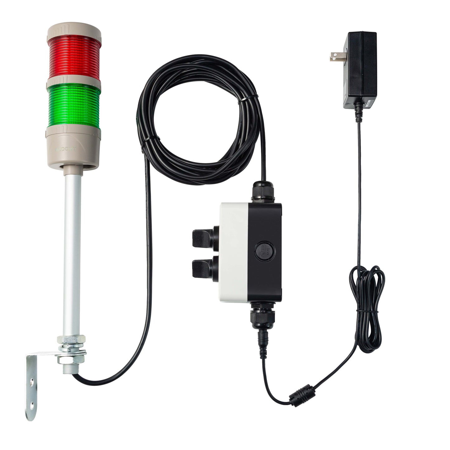ANDONT 2 Stack Super Bright LED Andon Tower Lights with Buzzer, Red/Green, Off-ON or Flash,16 ft Extension Cord, 6 ft Industrial Adapter, IP53, 2.36" Diameter 15.6" Length, Plug Play Ready