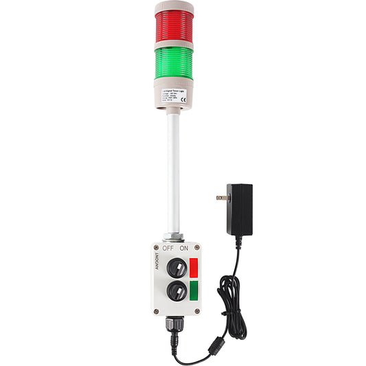 ANDONT 2 Stack Super Bright LED Andon Tower Lights with Buzzer, Red/Green, Off-ON or Flash, 6 ft Industrial Adapter, IP53, 2.36" Diameter 15.6" Length, Plug Play Ready