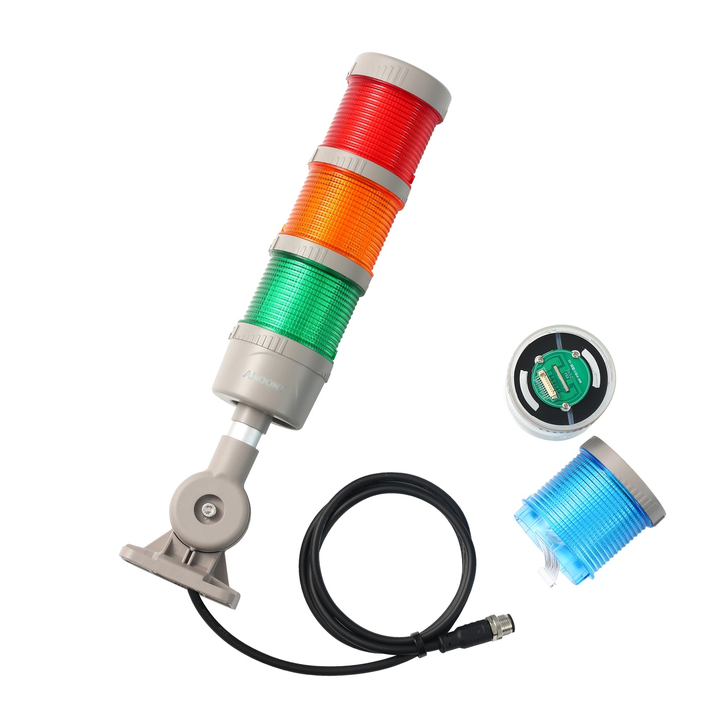ANDONT IO-LINK 2-Stack LED Andon Tower Signal Light with Buzzer for Workstations, Industrial, 24VDC, Plug-and-Play(2 Stack)