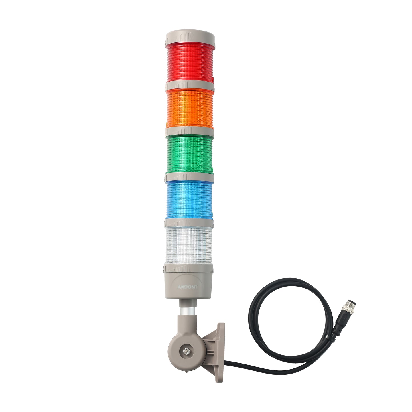 ANDONT IO-LINK 5-Stack LED Andon Tower Signal Light with Buzzer for Workstations, Industrial, 24VDC, Plug-and-Play(5 Stack)