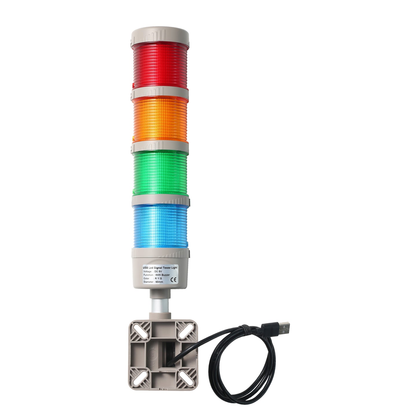 ANDONT USB 4-Stack LED Andon Tower Signal Light with Buzzer for Workstations, Industrial, 5VDC, Plug-and-Play(4 Stack)