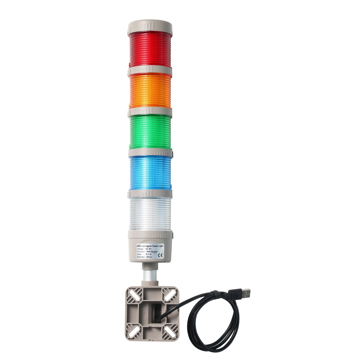 ANDONT USB 5-Stack LED Andon Tower Signal Light with Buzzer for Workstations, Industrial, 5VDC, Plug-and-Play(5 Stack)