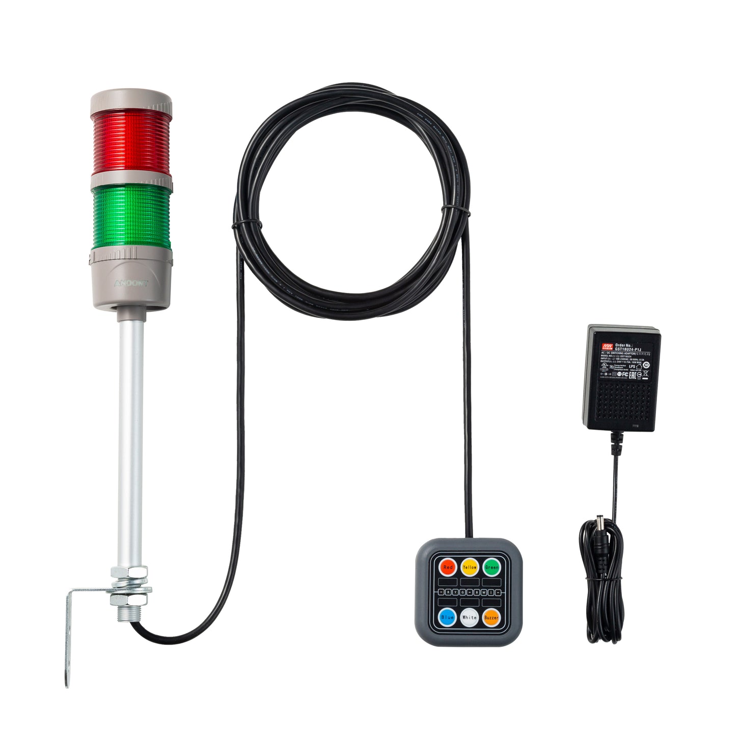 ANDONT 2-Stack LED Andon Tower Signal Light, Red/Green, On/Off, 16 ft Extension Cord, Plug-and-Play