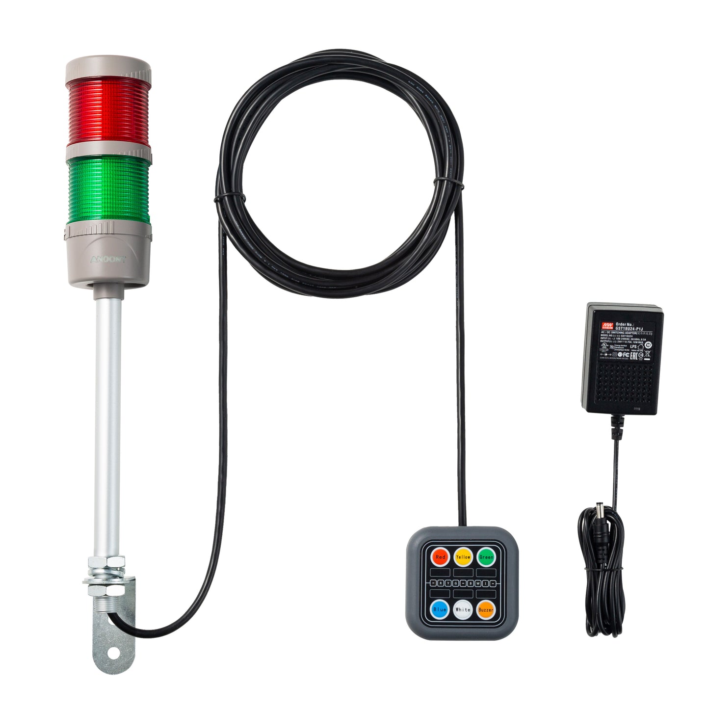ANDONT 2-Stack LED Andon Tower Signal Light, Red/Green, On/Off, 16 ft Extension Cord, Plug-and-Play