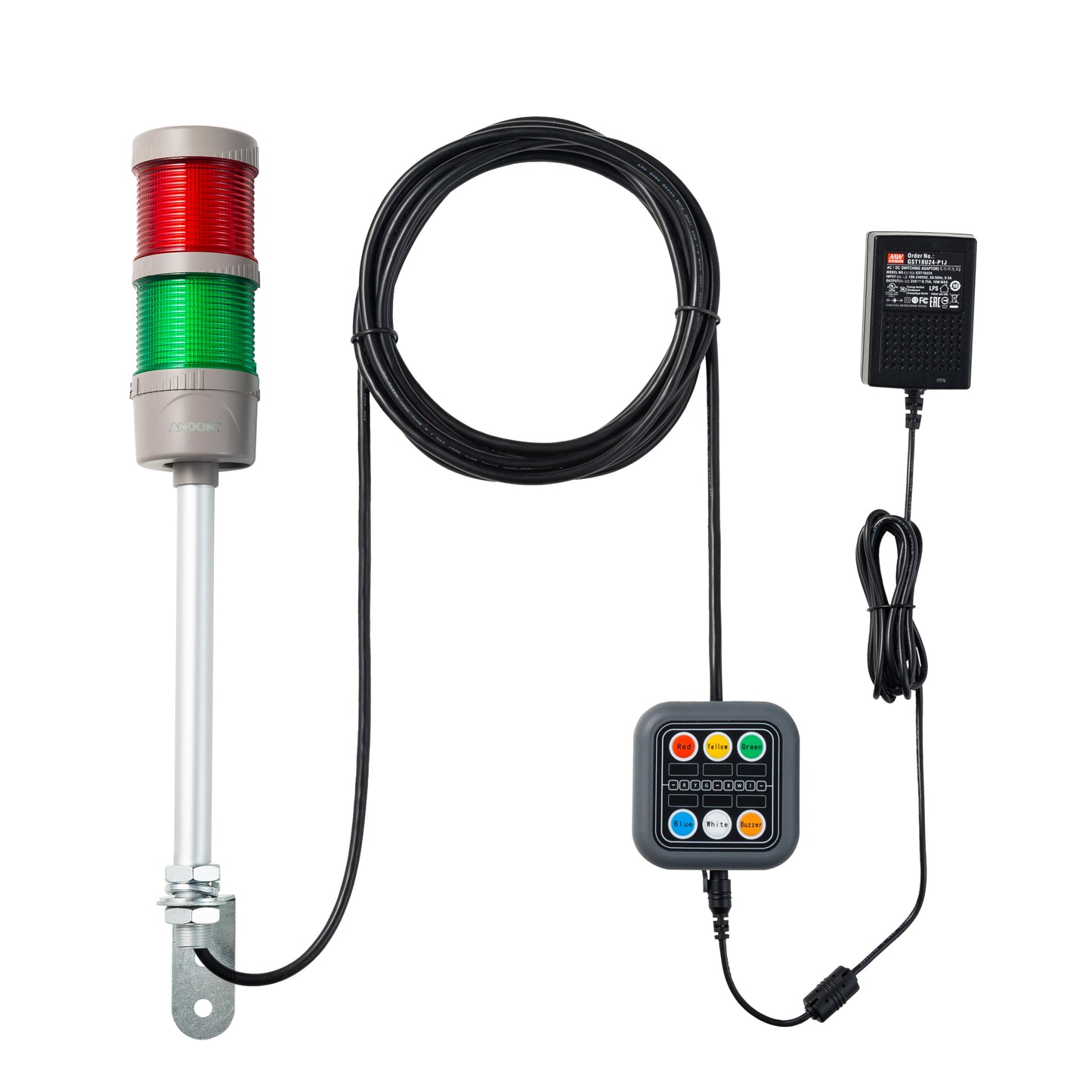 ANDONT 2-Stack LED Andon Tower Signal Light, Red/Green, On/Off, 16 ft Extension Cord, Plug-and-Play