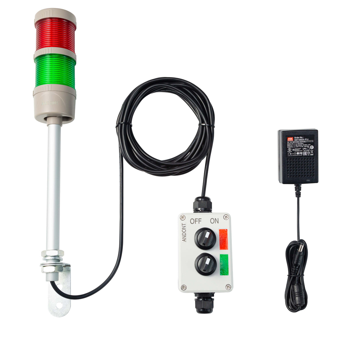 ANDONT 2 Stack LED Andon Tower Light Kit & 16ft Cable (Pre-Assembled)