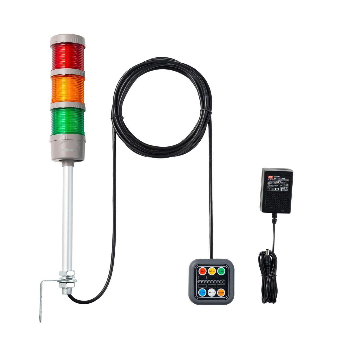 ANDONT 3-Stack LED Andon Tower Signal Light with Buzzer, Red/Yellow/Green, On/Off, 16 ft Extension Cord, Plug-and-Play