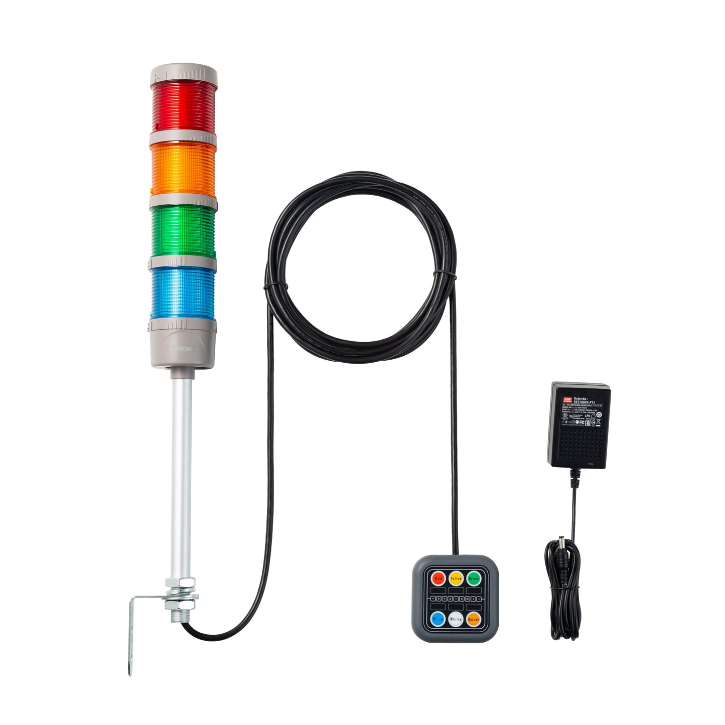 ANDONT 4 Stack Super Bright LED Andon Tower Lights with Buzzer, Red/Yellow/Green/Blue, Off-ON or Flash, Plug Play Ready
