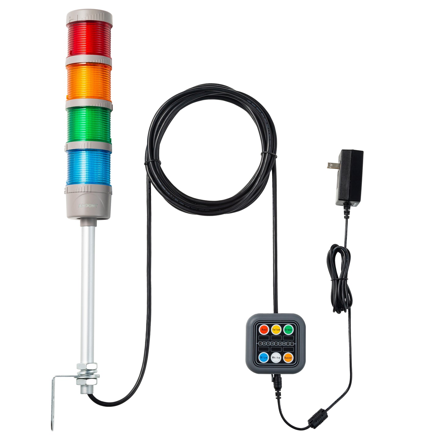 ANDONT 4 Stack Super Bright LED Andon Tower Lights with Buzzer, Red/Yellow/Green/Blue, Off-ON or Flash, Plug Play Ready