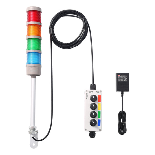 ANDONT 4-Stack LED Andon Tower Signal Light, Red/Yellow/Green/Blue, On/Off, 16 ft Extension Cord, IP65 Rated, Plug-and-Play