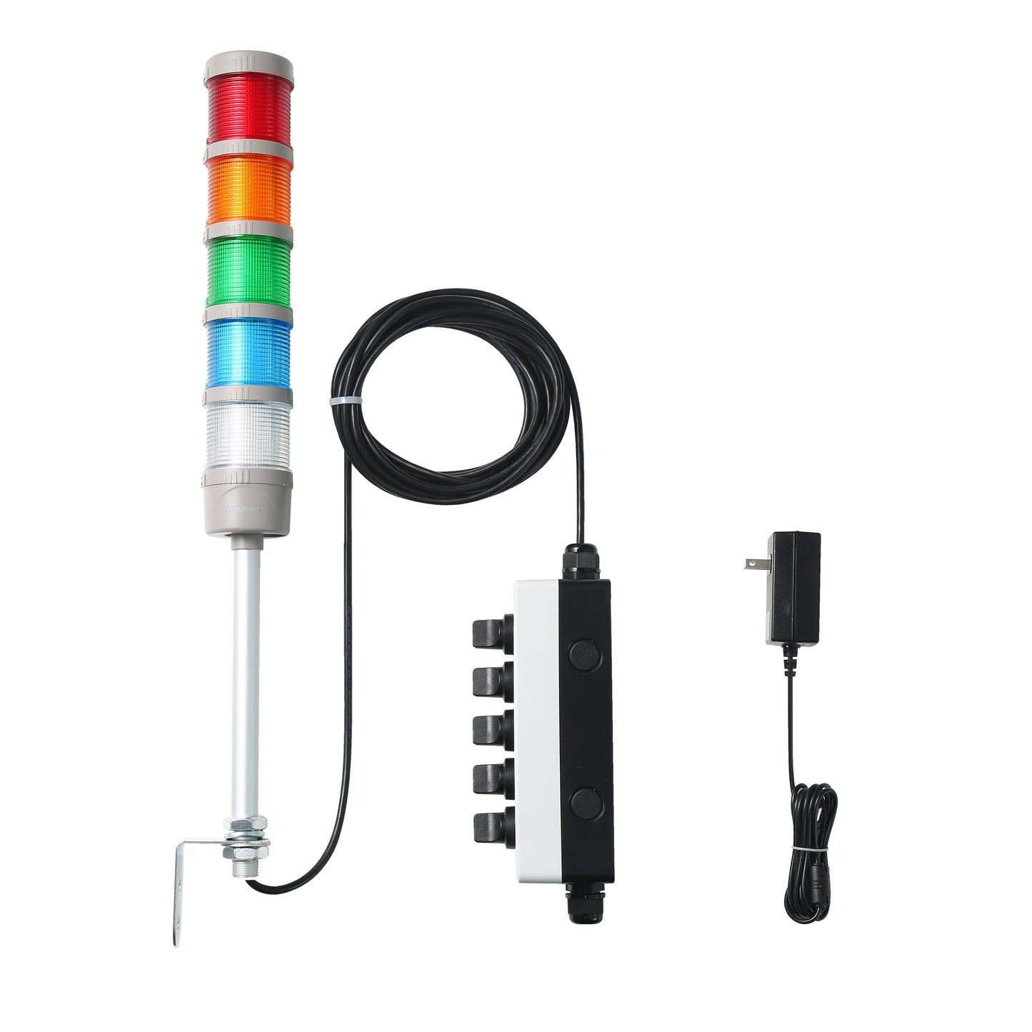 ANDONT 5-Stack LED Andon Tower Signal Light with Buzzer, Red/Yellow/Green/Blue, On/Off/Flash, 16 ft Extension Cord, Plug-and-Play