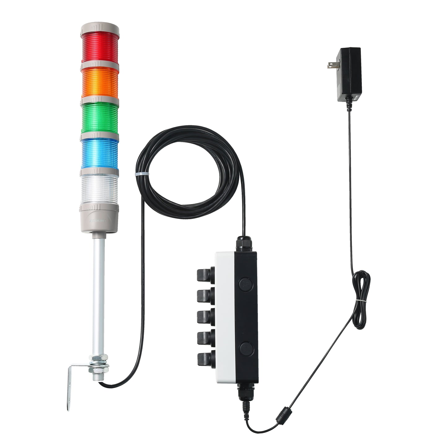 ANDONT 5-Stack LED Andon Tower Signal Light with Buzzer, Red/Yellow/Green/Blue, On/Off/Flash, 16 ft Extension Cord, Plug-and-Play