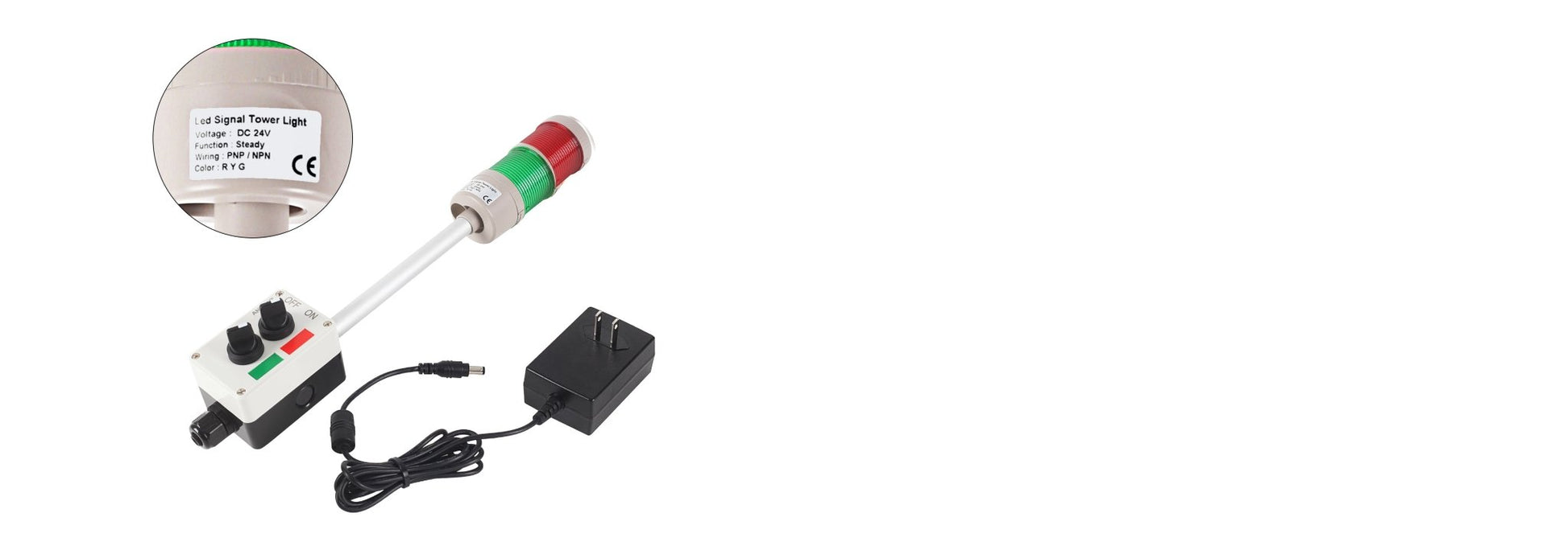 ANDONT 2 Stack Super Bright LED Andon Tower Lights, Red/Green, OFF - ON, 6 ft Industrial Adapter, IP65, 2.36" Diameter 15.6" Length, Plug Play Ready - ANDONT