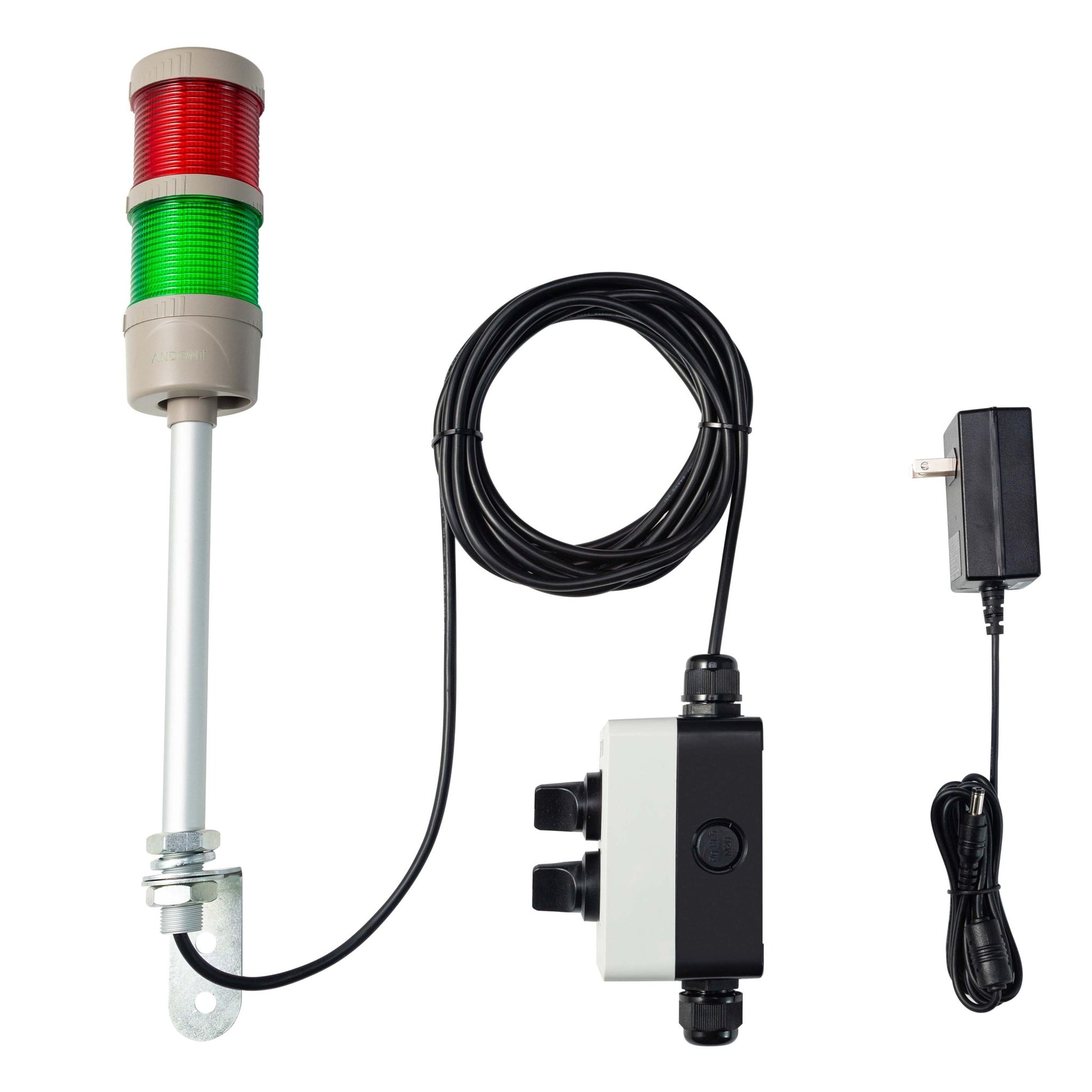 ANDONT 2 Stack Super Bright LED Andon Tower Lights, Red/Green, Off - ON,16 ft Extension Cord, 6 ft Industrial Adapter, IP65, 2.36" Diameter 15.6" Length, Plug Play Ready - ANDONT