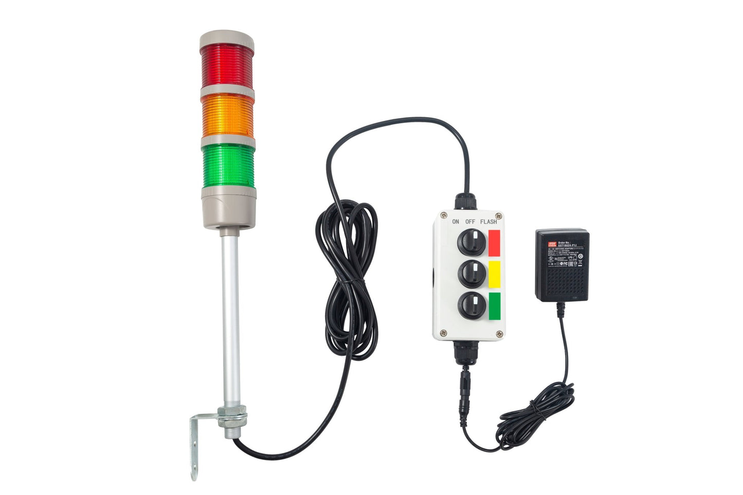 ANDONT 3 Stack Super Bright LED Andon Tower Lights, Red/Yellow/Green, ON - Off - Flash, 16 ft Extension Cord, 6 ft Industrial Adapter, IP65, 2.36" Diameter 17.8" Length, Plug Play Ready - ANDONT