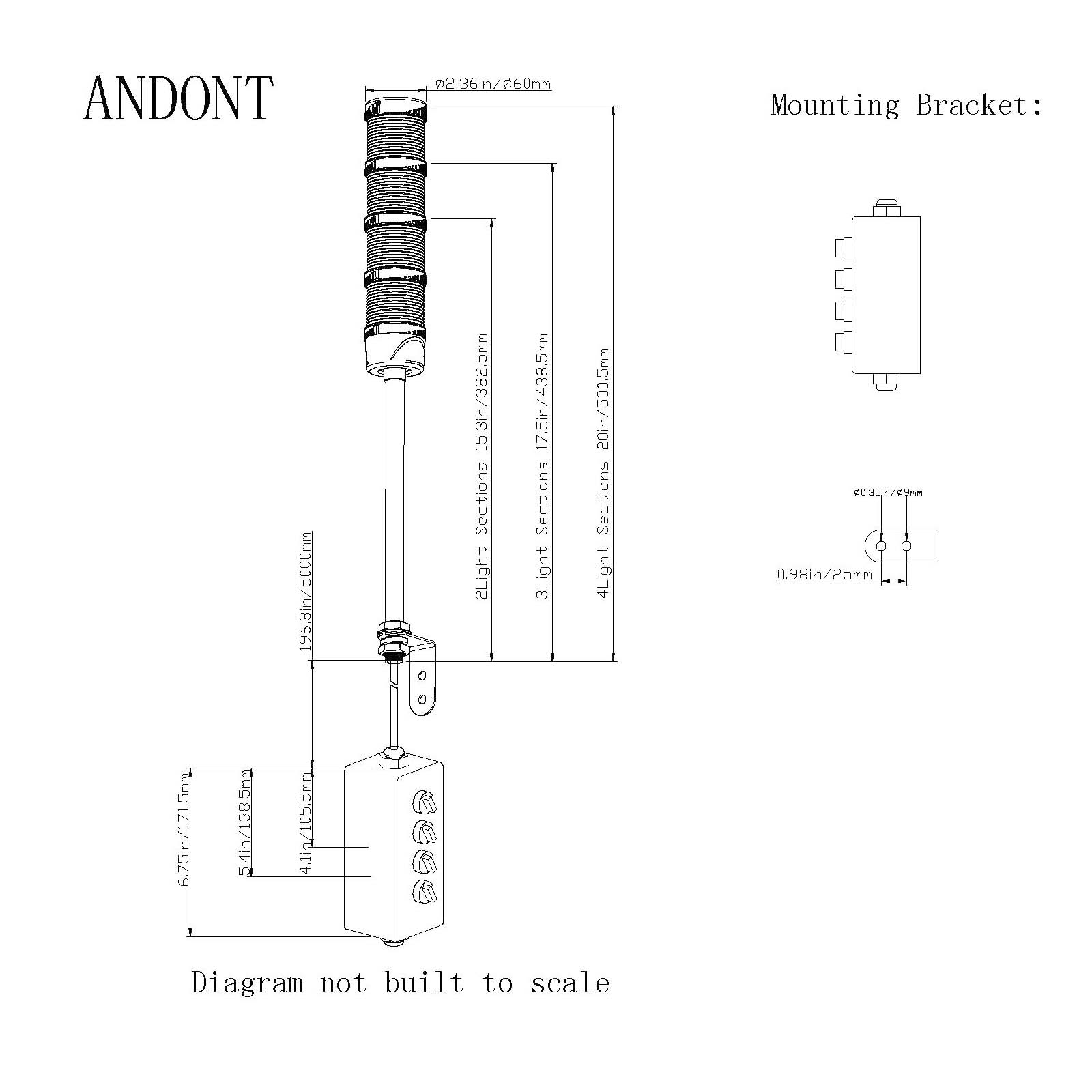 ANDONT 3 Stack Super Bright LED Andon Tower Lights with Buzzer, Red/Yellow/Green, Off - ON or Flash,16 ft Extension Cord, 6 ft Industrial Adapter, IP53, 2.36" Diameter 17.8" Length, Plug Play Ready - ANDONT