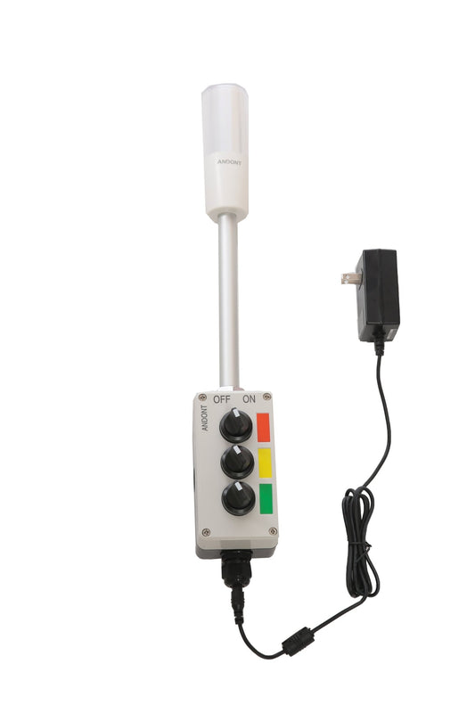 ANDONT 3 Stack Super Bright LED Andon Tower Lights with Buzzer, Red/Yellow/Green, OFF - ON or Flash,16 ft Extension Cord, 6 ft Industrial Adapter, IP53, Plug Play Ready - ANDONT