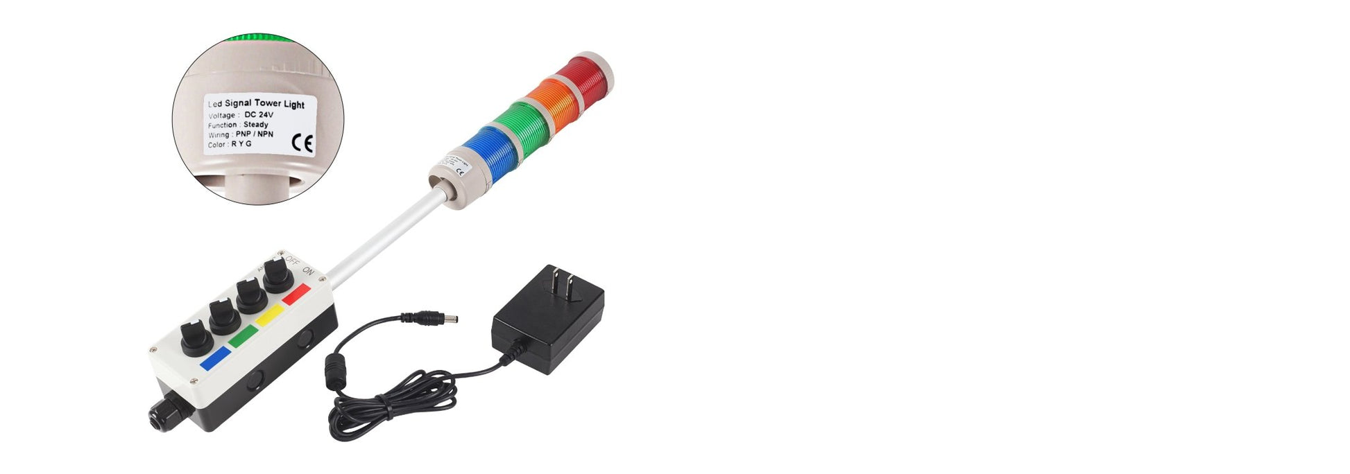 ANDONT 4 Stack Super Bright LED Andon Tower Lights, Red/Yellow/Green/Blue, OFF - ON, 6 ft Industrial Adapter, IP65, 2.36" Diameter 20" Length, Plug Play Ready - ANDONT