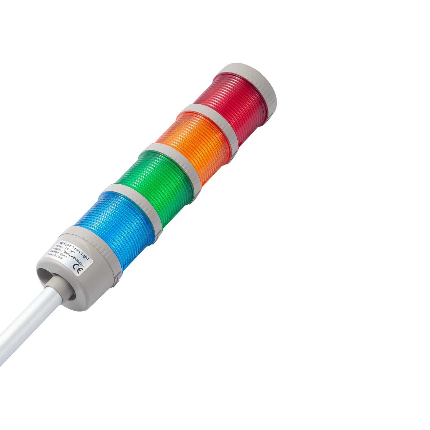 ANDONT 4 Stack Super Bright LED Andon Tower Lights with Buzzer, Red/Yellow/Green/Blue, OFF - ON or Flash, 6 ft Industrial Adapter, IP53, 2.36" Diameter 20" Length, Plug Play Ready - ANDONT